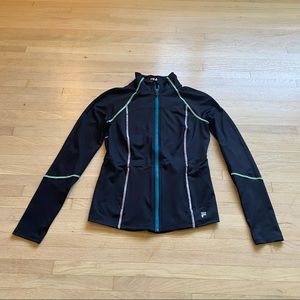 Fila Sport Full Zip Athletic Fitted Sweater Black Womans Size XS Small